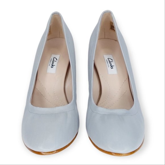 NEW Clarks Grace Eva Leather Comfort Heels Size 8.5M Grey Blue Block Heel - Picture 4 of 11